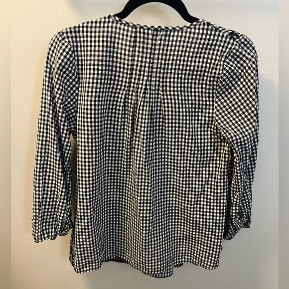 J.Crew Gingham Embroidered Eyelet Popover Blouse Black - Picture 4 of 4